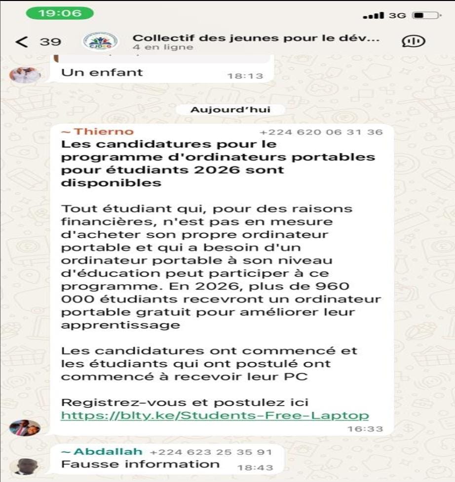 Guinée : non, le gouvernement n’offre pas 960 000 ordinateurs aux étudiants, l’annonce est fausse
